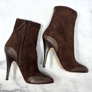 NEW Giuseppe Zanotti Vicini Vintage Y2K Suede Western Studded Heeled Ankle Boots